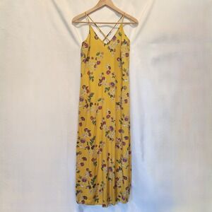 Old Navy Floral Maxi Shift Dress Women's‎ S Yellow Spaghetti Strap Crossed Back
